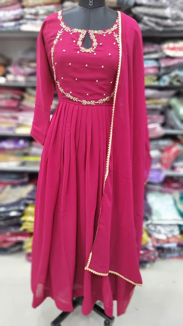 Heavy Georgett handwork Long Anarkali with Dupatta | ks1079